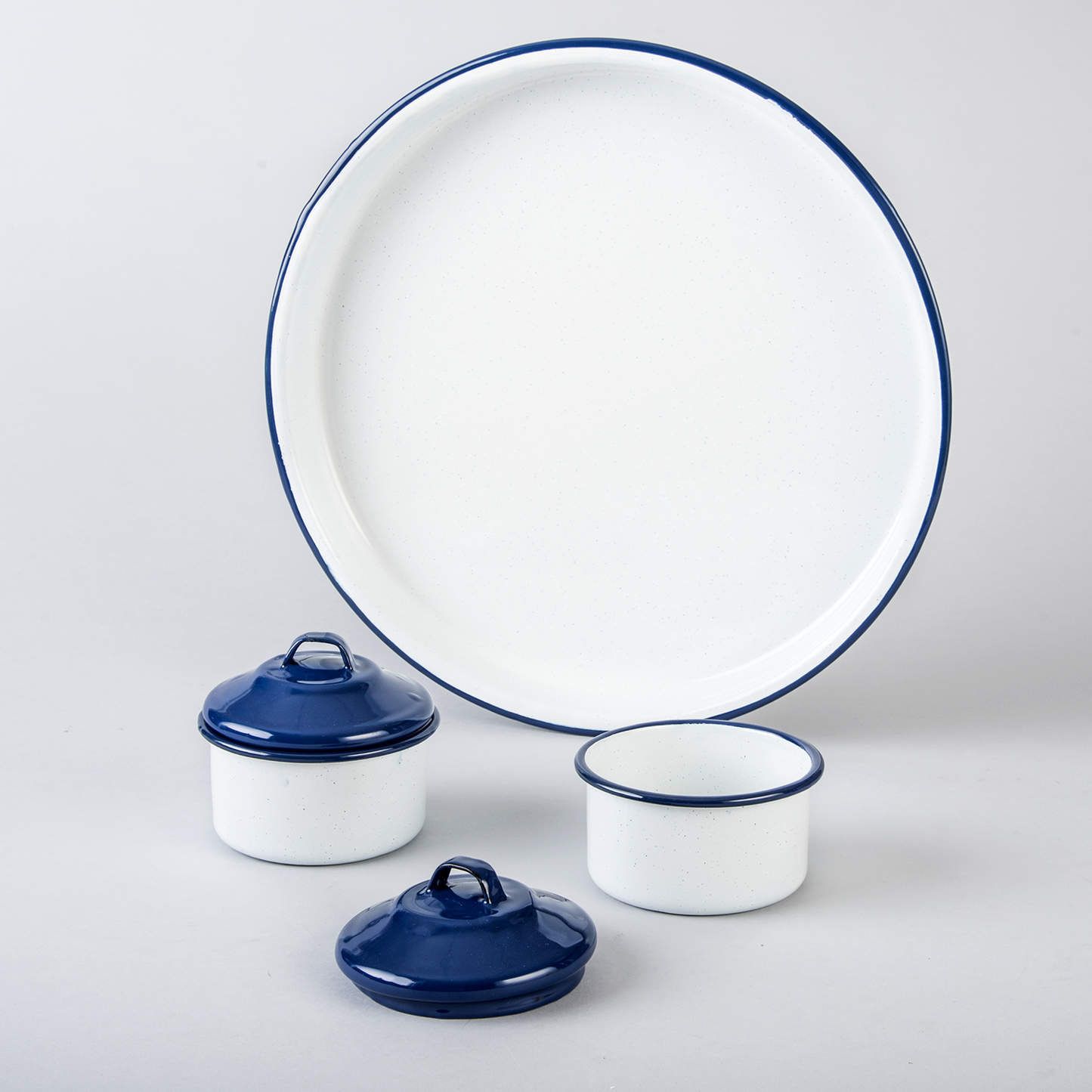 SET DE CHAROLA Y DIPEROS CINSA DE ACERO VITRIFICADO