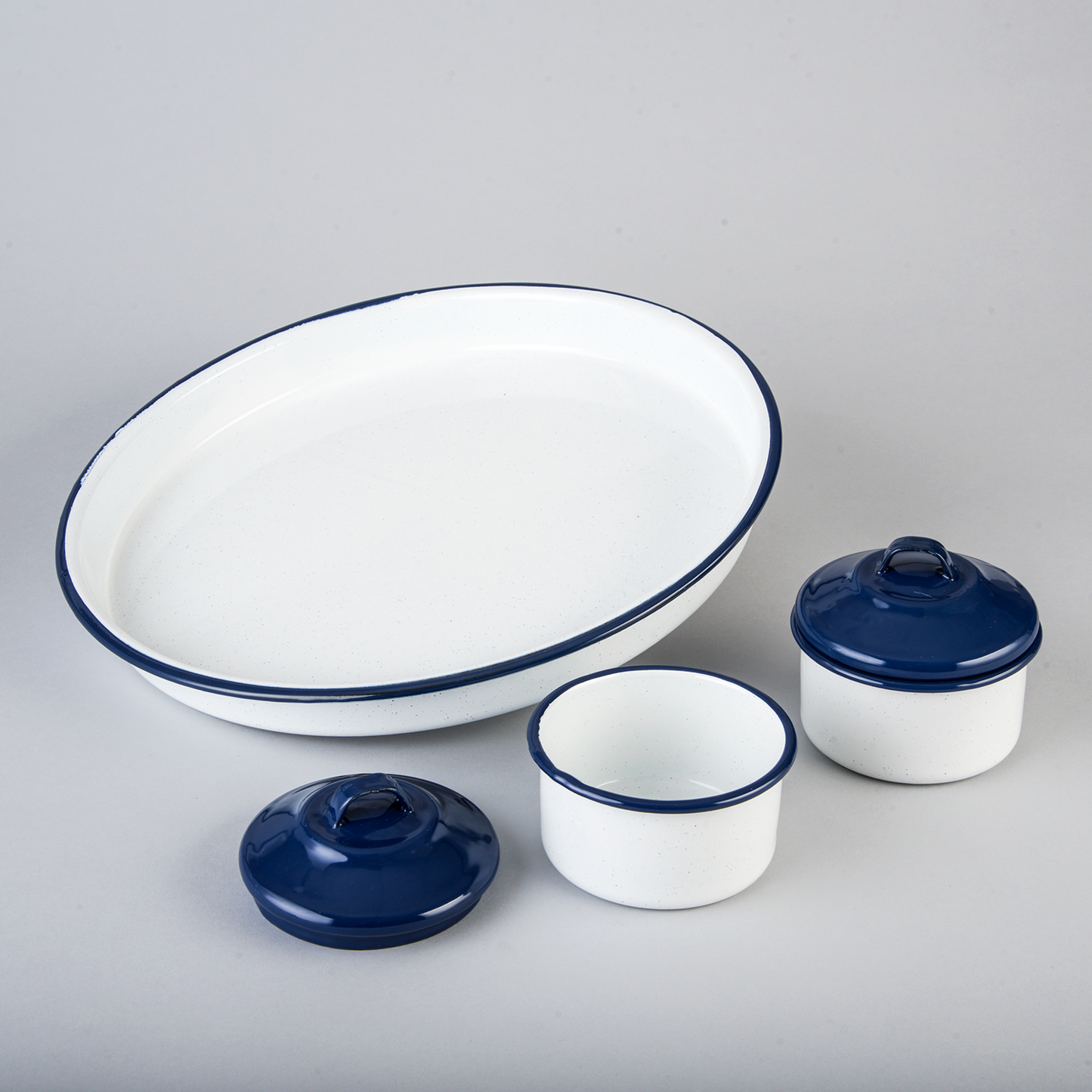 SET DE CHAROLA Y DIPEROS CINSA DE ACERO VITRIFICADO