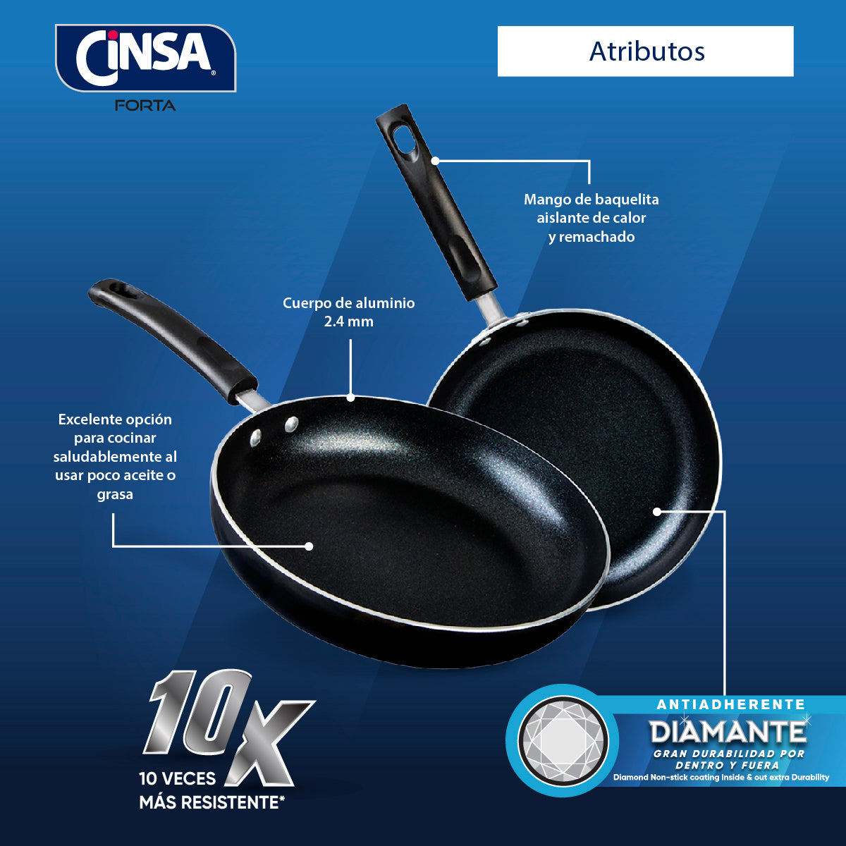 JUEGO DE SARTENES ALUMINIO ESMALTADO CINSA DIAMANTE 2 PIEZAS