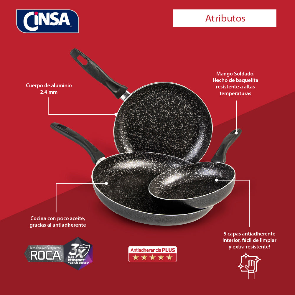 JUEGO DE SARTENES ALUMINIO CINSA EXPERTA 3 PIEZAS