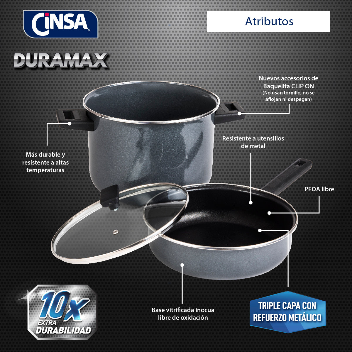 BATERIA PELTRE PESADO CINSA DURAMAX 20 PIEZAS NEGRO