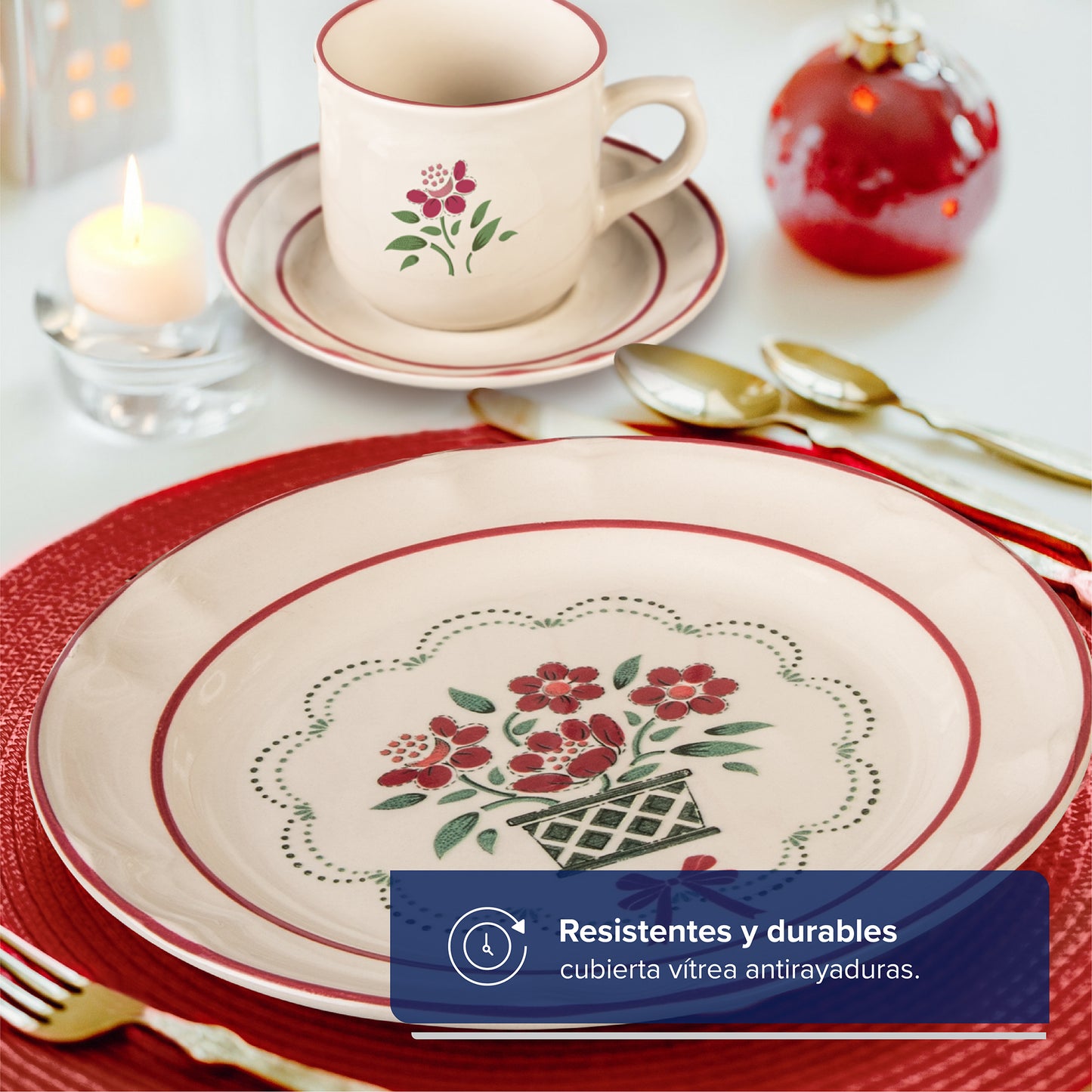 VAJILLA SANTA ANITA FLOR DE OTOÑO DE PORCELANA 20 PZS EDICION NAVIDAD