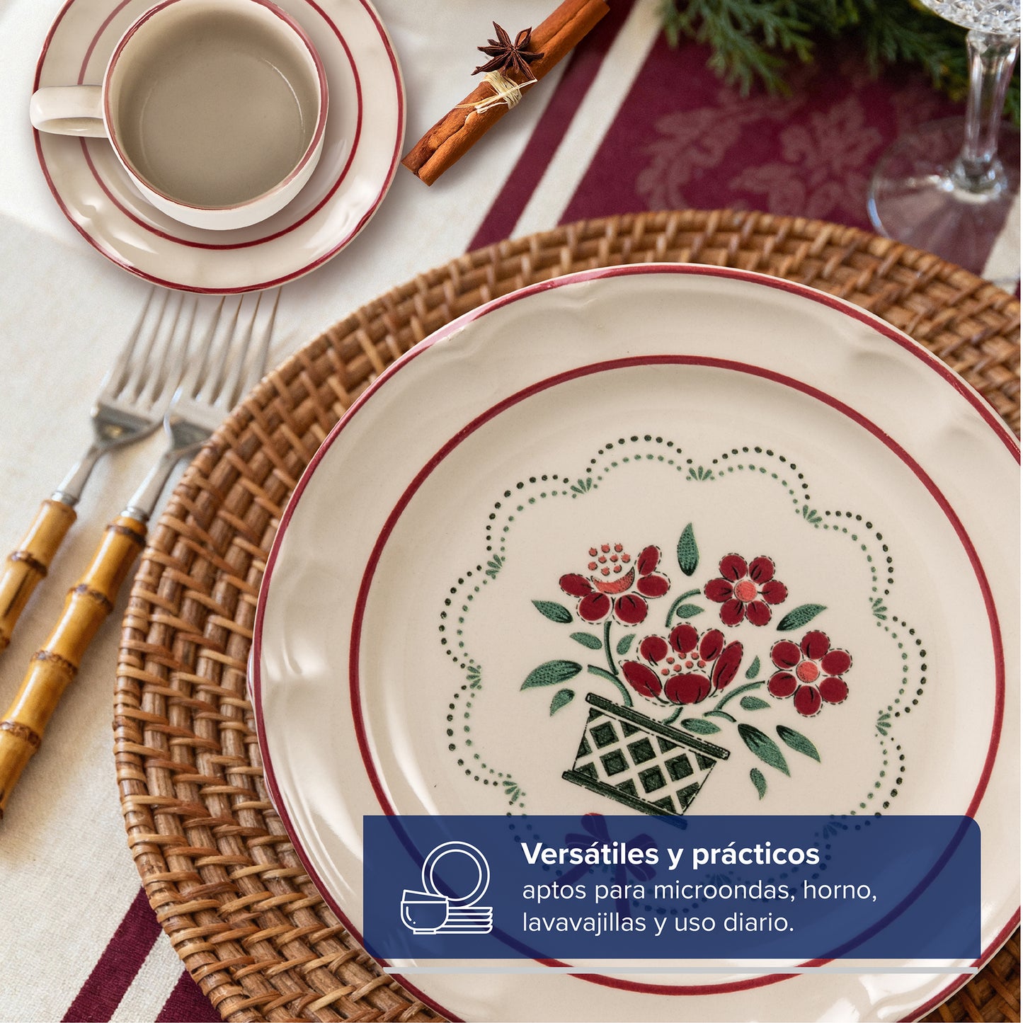 VAJILLA SANTA ANITA FLOR DE OTOÑO DE PORCELANA 20 PZS EDICION NAVIDAD