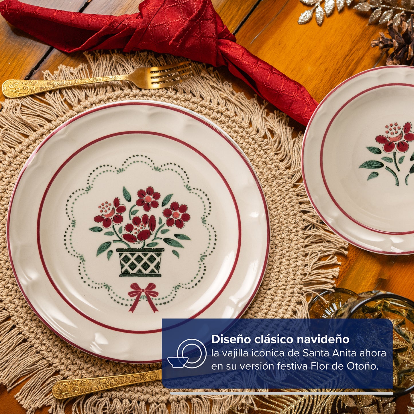 VAJILLA SANTA ANITA FLOR DE OTOÑO DE PORCELANA 20 PZS EDICION NAVIDAD