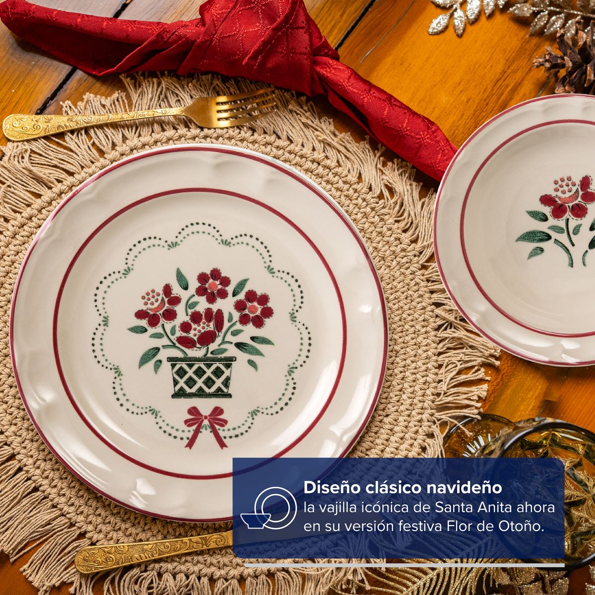VAJILLA SANTA ANITA FLOR DE OTOÑO DE PORCELANA 20 PZS EDICION NAVIDAD