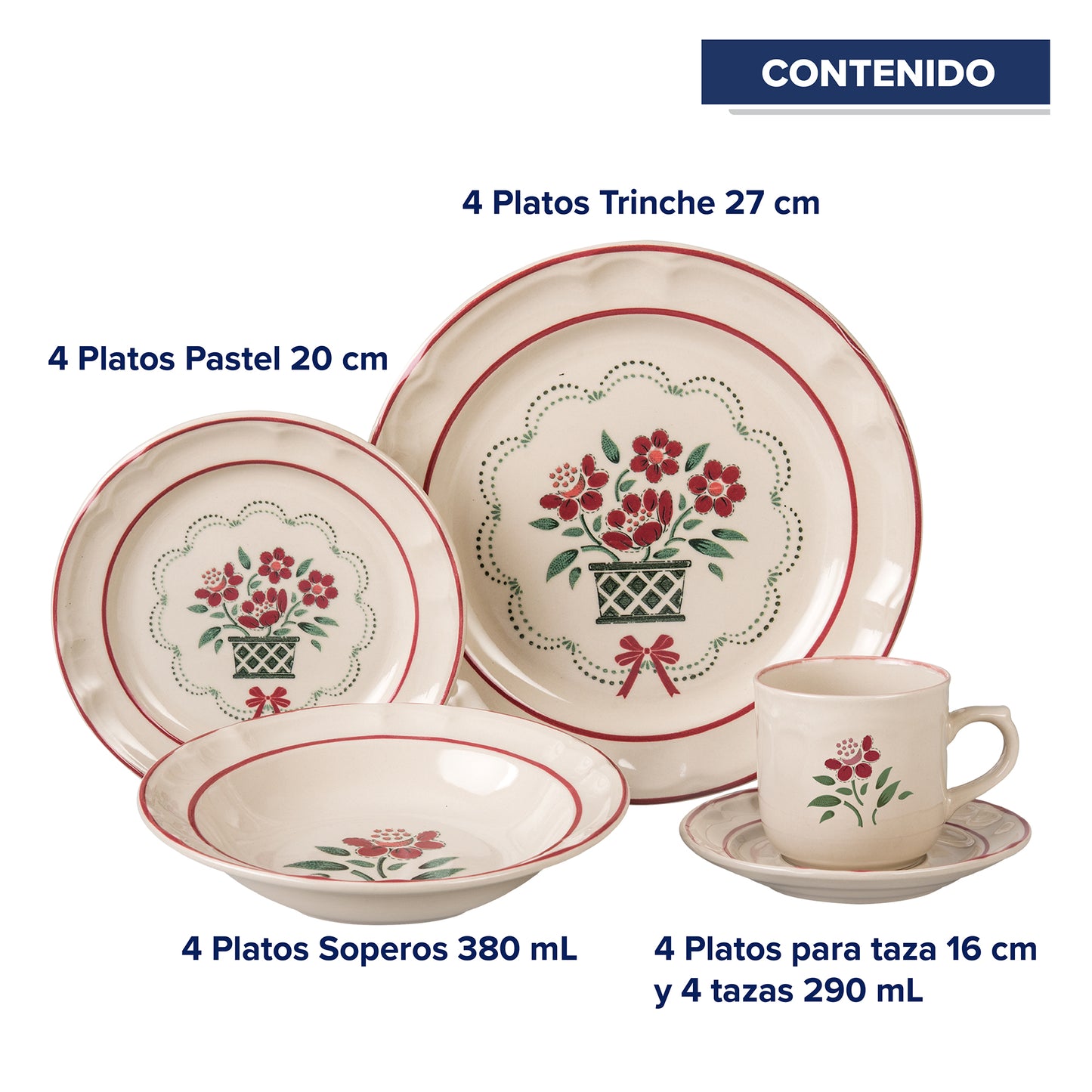 VAJILLA SANTA ANITA FLOR DE OTOÑO DE PORCELANA 20 PZS EDICION NAVIDAD