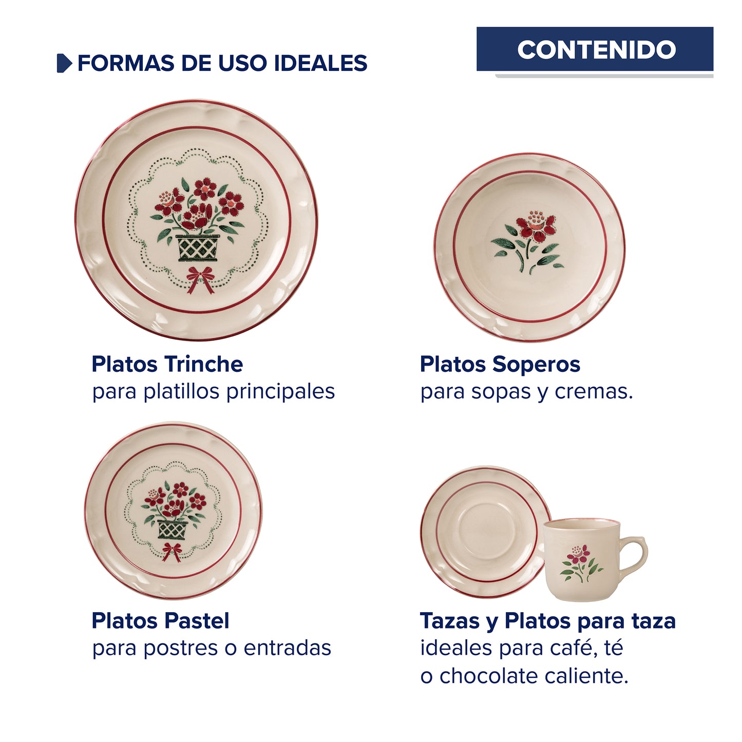 VAJILLA SANTA ANITA FLOR DE OTOÑO DE PORCELANA 20 PZS EDICION NAVIDAD