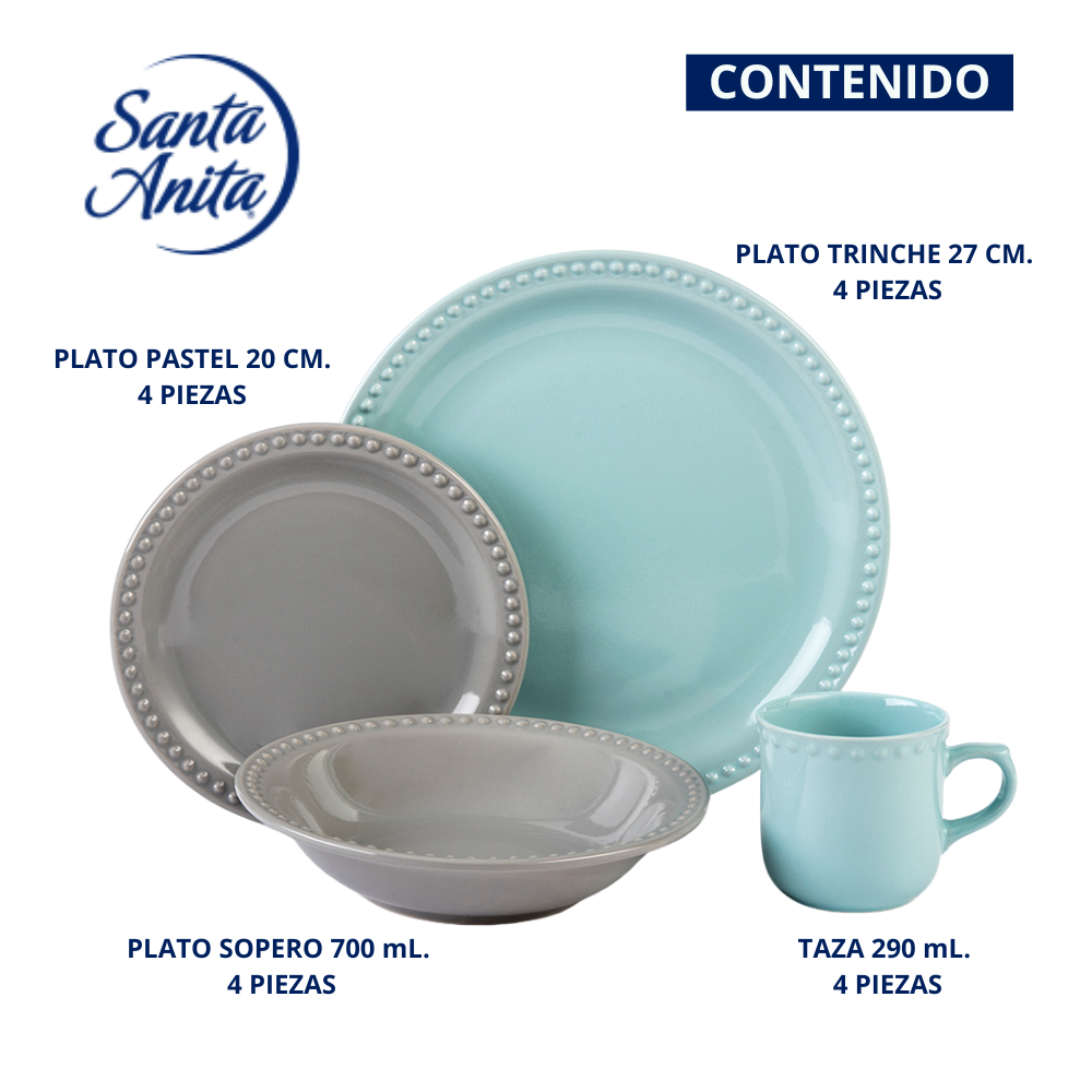 VAJILLA PORCELANA SANTA ANITA MAUVE VINTAGE 16 PIEZAS