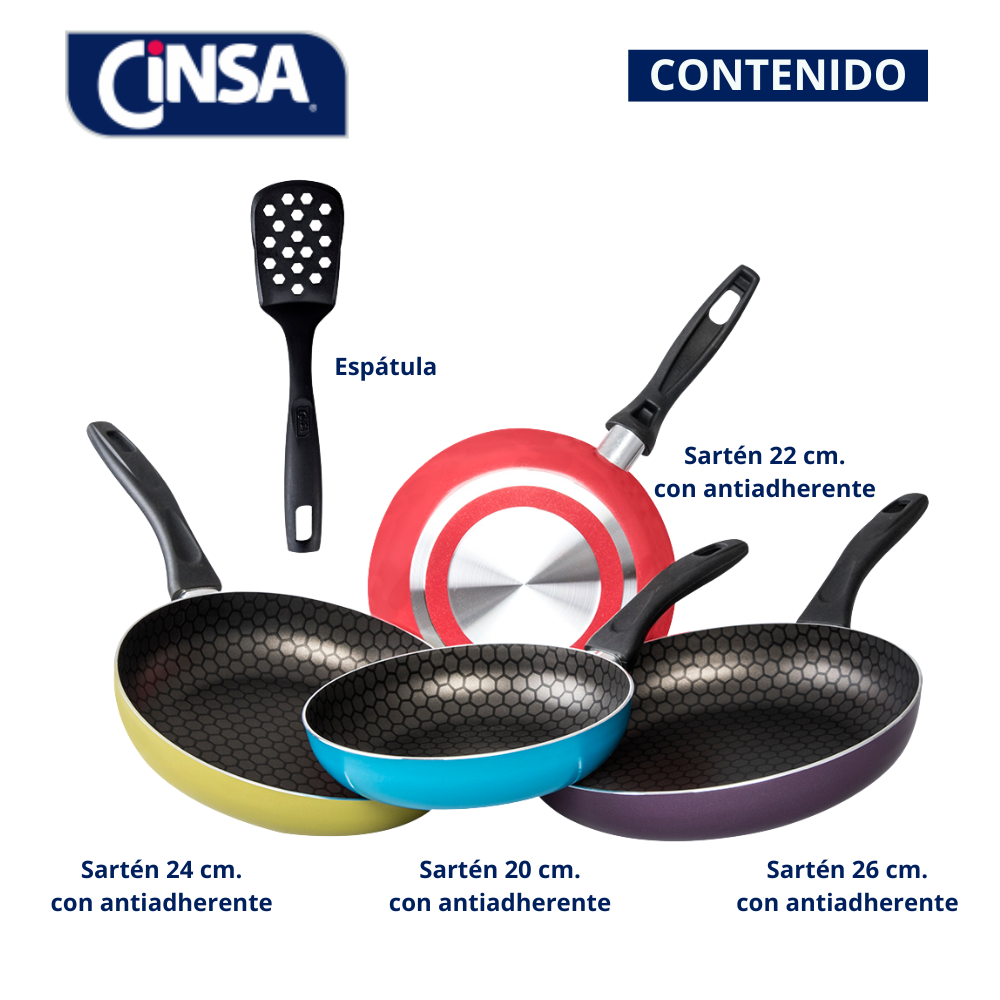 JUEGO DE SARTENES ALUMINIO CINSA CIRCUS 4 PIEZAS