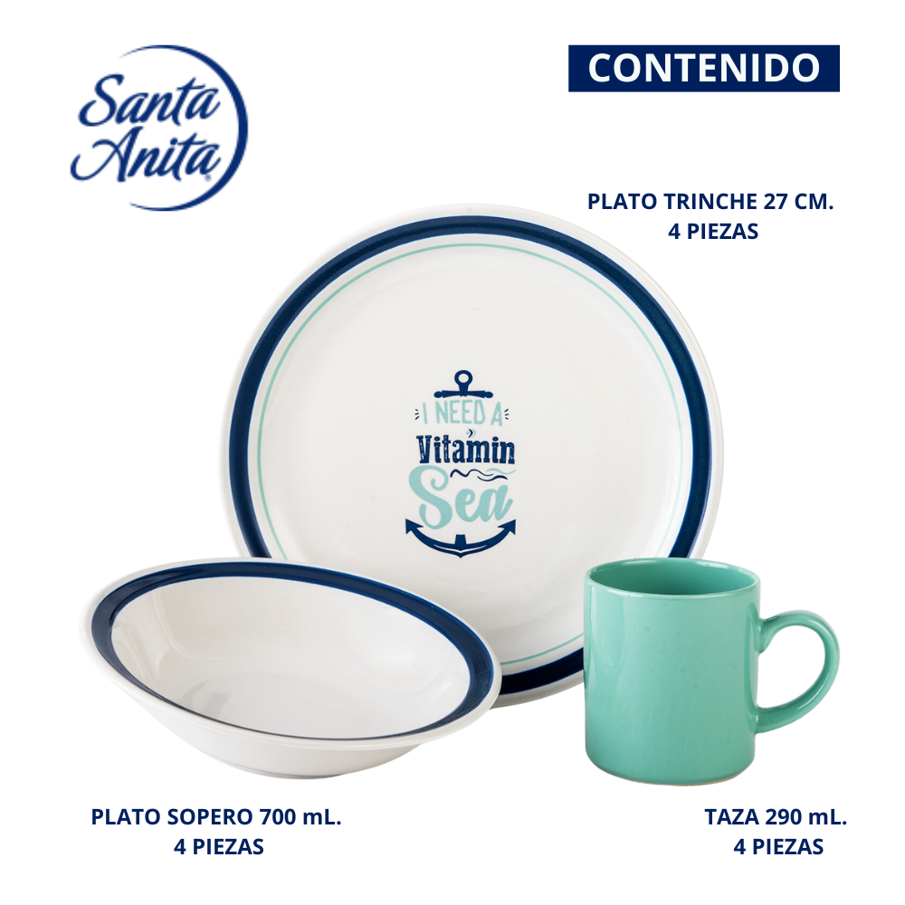 VAJILLA VITAMIN SEA SANTA ANITA 12 PIEZAS