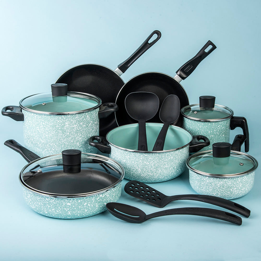BATERIA PELTRE PESADO CINSA GRANITO JADE MENTA 15 PIEZAS