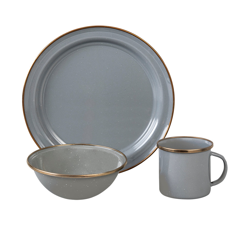 VAJILLA 18 PIEZAS NEW GREY EFECTO GRANO FINO CON ANILLO COFFEE CINSA