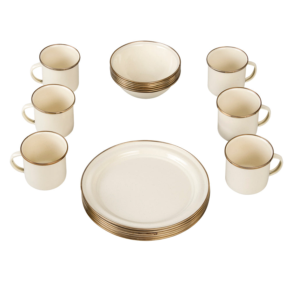 VAJILLA 18 PIEZAS CREMA JASP CON ANILLO COFFEE CINSA