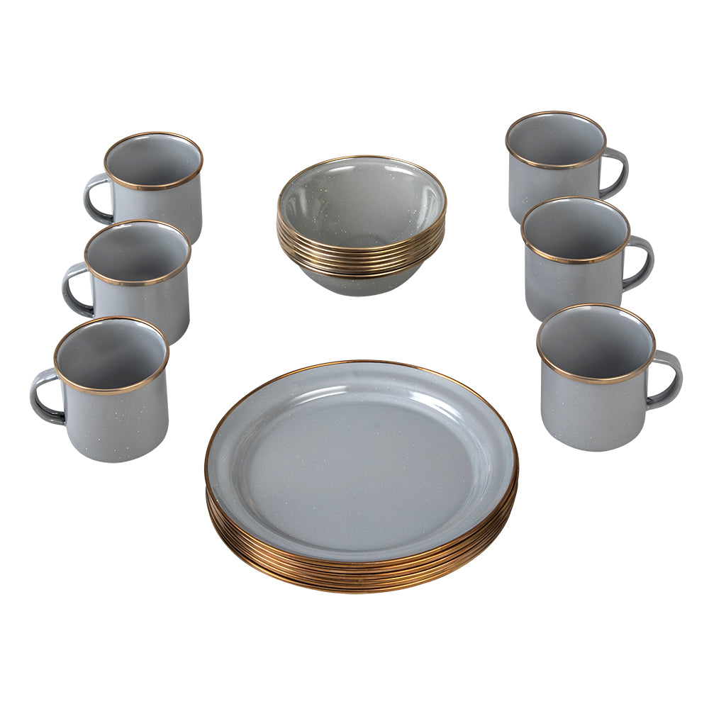 VAJILLA 18 PIEZAS NEW GREY EFECTO GRANO FINO CON ANILLO COFFEE CINSA