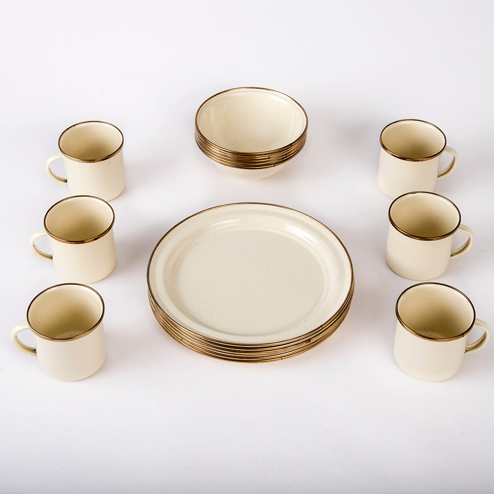 VAJILLA 18 PIEZAS CREMA JASP CON ANILLO COFFEE CINSA