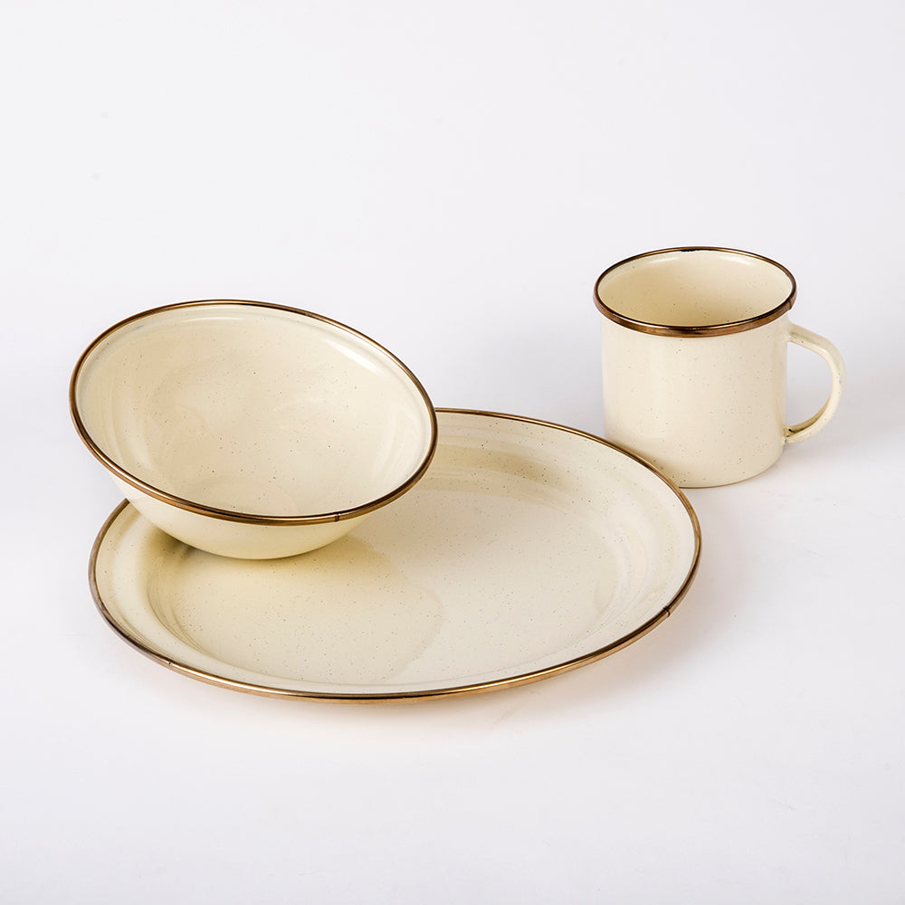 VAJILLA 18 PIEZAS CREMA JASP CON ANILLO COFFEE CINSA