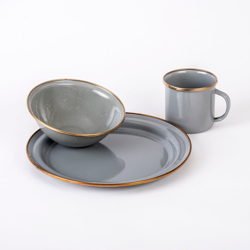 VAJILLA 18 PIEZAS NEW GREY EFECTO GRANO FINO CON ANILLO COFFEE CINSA