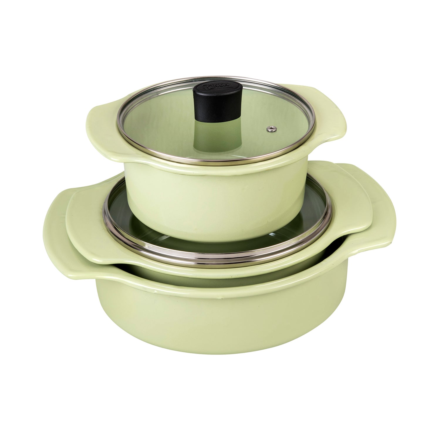 BATERIA 6 PZS COCINOVA VERDE MANZANA CON TAPA DE VIDRIO "A"