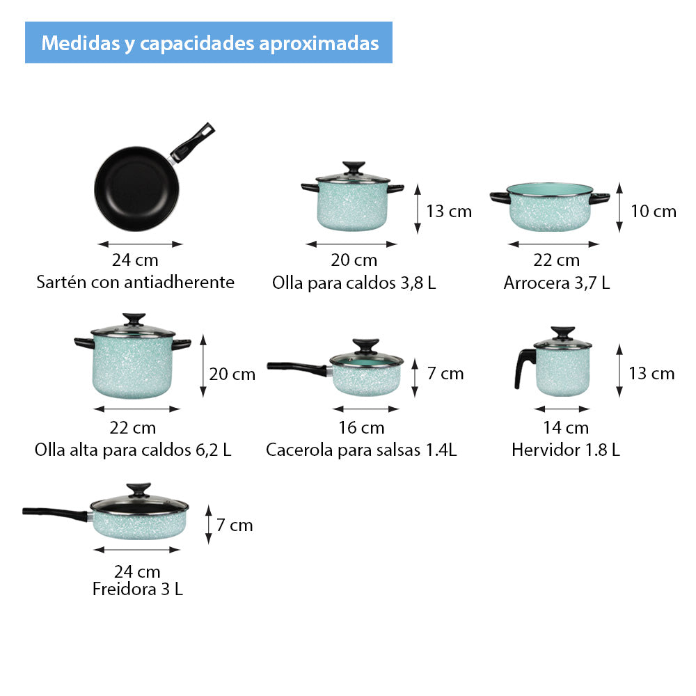 BATERIA PELTRE PESADO CINSA GRANITO JADE MENTA 12 PIEZAS