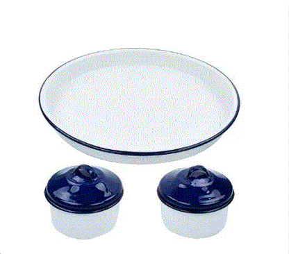 SET DE CHAROLA Y DIPEROS CINSA DE ACERO VITRIFICADO