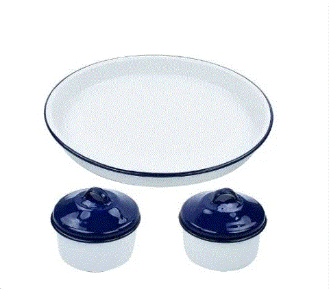 SET DE CHAROLA Y DIPEROS CINSA DE ACERO VITRIFICADO