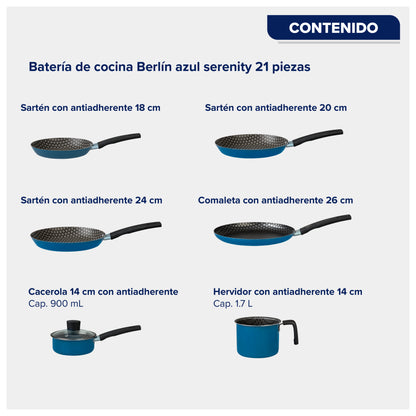 BATERIA ALUMINIO CINSA ESENCIAL BERLIN 21 PIEZAS AZUL SERENITY
