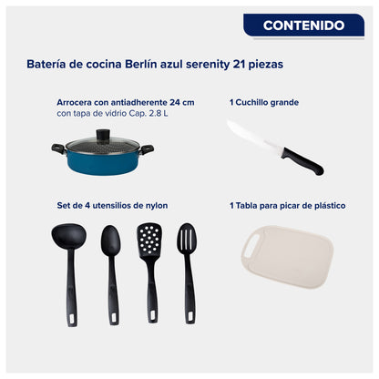 BATERIA ALUMINIO CINSA ESENCIAL BERLIN 21 PIEZAS AZUL SERENITY