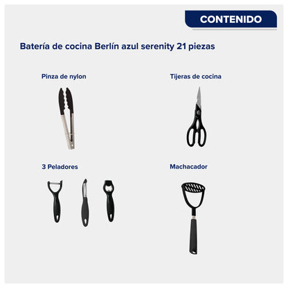 BATERIA ALUMINIO CINSA ESENCIAL BERLIN 21 PIEZAS AZUL SERENITY