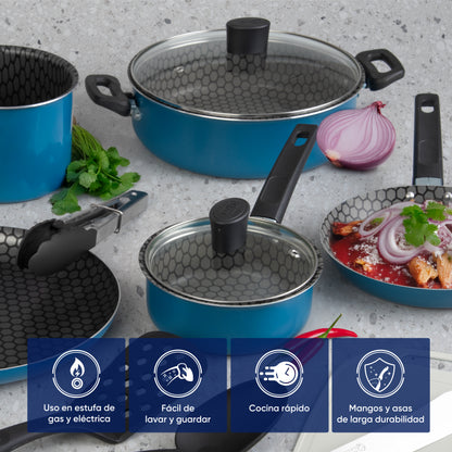 BATERIA ALUMINIO CINSA ESENCIAL BERLIN 21 PIEZAS AZUL SERENITY