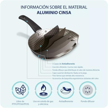 JUEGO DE SARTENES ALUMINIO CINSA MAGNIFÍCA 3 PIEZAS