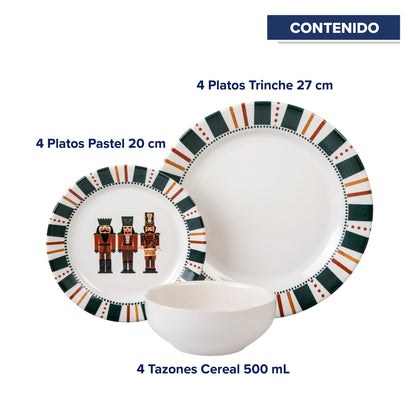 VAJILLA SANTA ANITA NUTCRACKER DE PORCELANA 12 PZS EDICION NAVIDAD