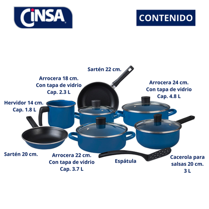 BATERIA PELTRE PESADO CINSA AUSTRIA 12 PIEZAS NEGRO