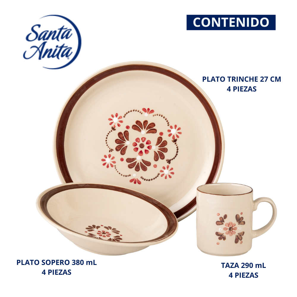 VAJILLA PORCELANA SANTA ANITA VIVA MÉXICO 12 PIEZAS