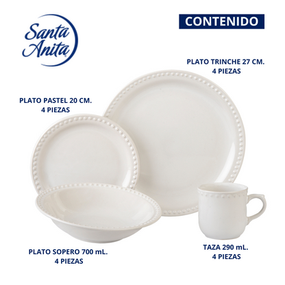 VAJILLA PORCELANA SANTA ANITA MAUVE 16 PIEZAS