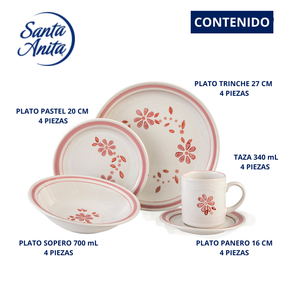 VAJILLA PORCELANA SANTA ANITA GERBERINA 20 PIEZAS