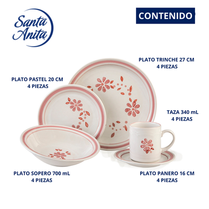 VAJILLA PORCELANA SANTA ANITA GERBERINA 20 PIEZAS