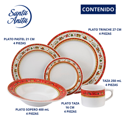 VAJILLA PORCELANA SANTA ANITA HOLIDAY 20 PIEZAS