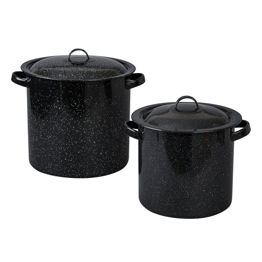 JUEGO DE OLLAS RECTAS ALTAS 22 Y 27 CON TAPA NEGRO BRILLANTE JASPEADO CINSA