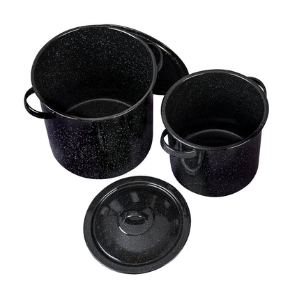 JUEGO DE OLLAS RECTAS ALTAS 22 Y 27 CON TAPA NEGRO BRILLANTE JASPEADO CINSA