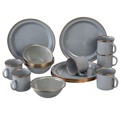 VAJILLA 18 PIEZAS NEW GREY EFECTO GRANO FINO  CON ANILLO COFFEE CINSA