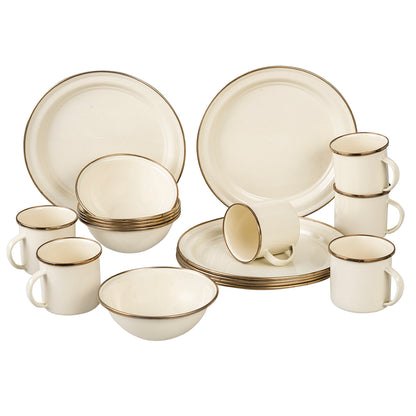 VAJILLA 18 PIEZAS CREMA JASP CON ANILLO COFFEE CINSA