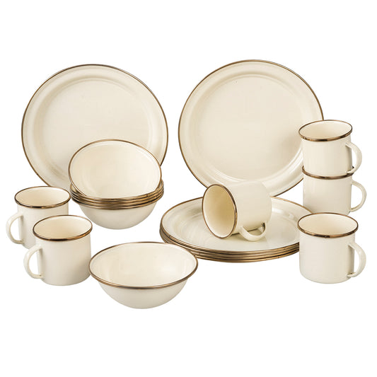 VAJILLA 18 PIEZAS CREMA JASP CON ANILLO COFFEE CINSA