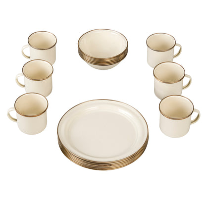 VAJILLA 18 PIEZAS CREMA JASP CON ANILLO COFFEE CINSA
