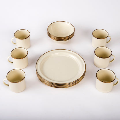 VAJILLA 18 PIEZAS CREMA JASP CON ANILLO COFFEE CINSA