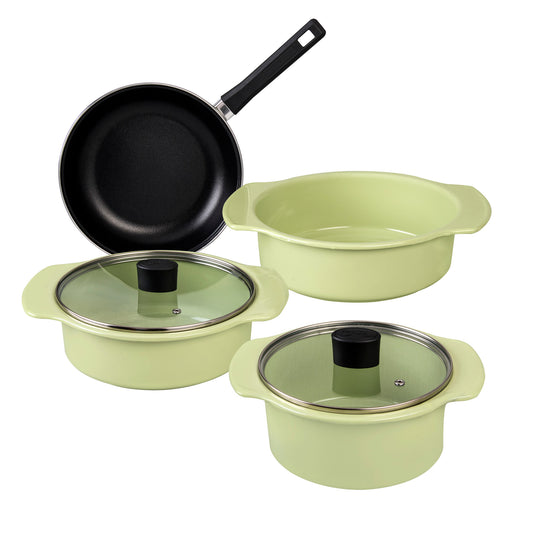 BATERIA 6 PZS COCINOVA VERDE MANZANA CON TAPA DE VIDRIO "A"