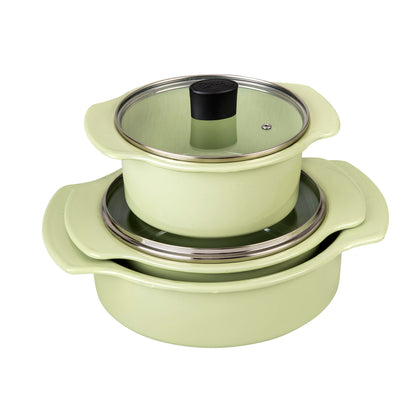BATERIA 6 PZS COCINOVA VERDE MANZANA CON TAPA DE VIDRIO "A"