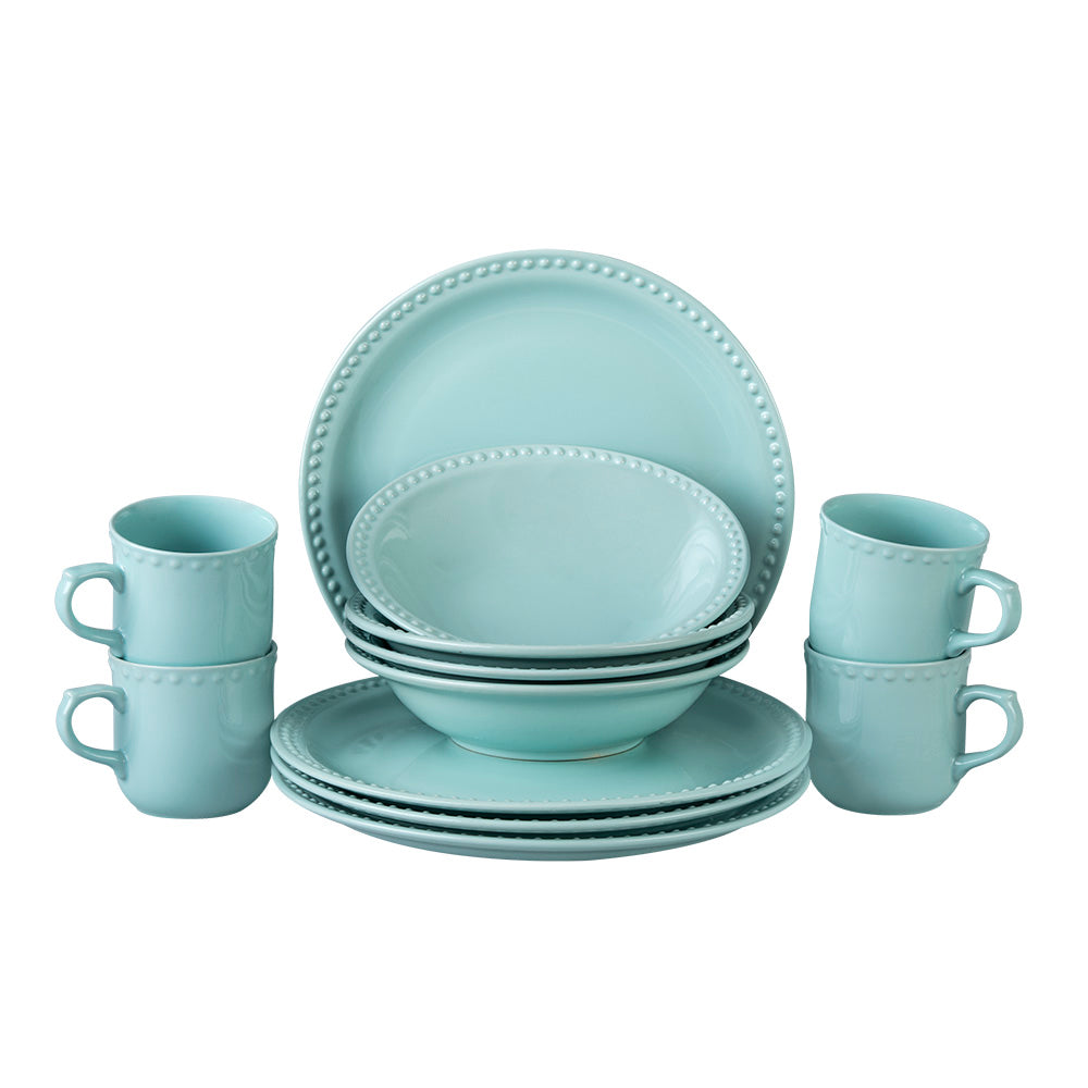 VAJILLA PORCELANA SANTA ANITA MAUVE TURQUOISE 12 PIEZAS