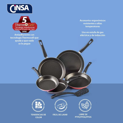 JUEGO DE SARTENES CINSA ALUMINIO FASHION COOK 5 PIEZAS