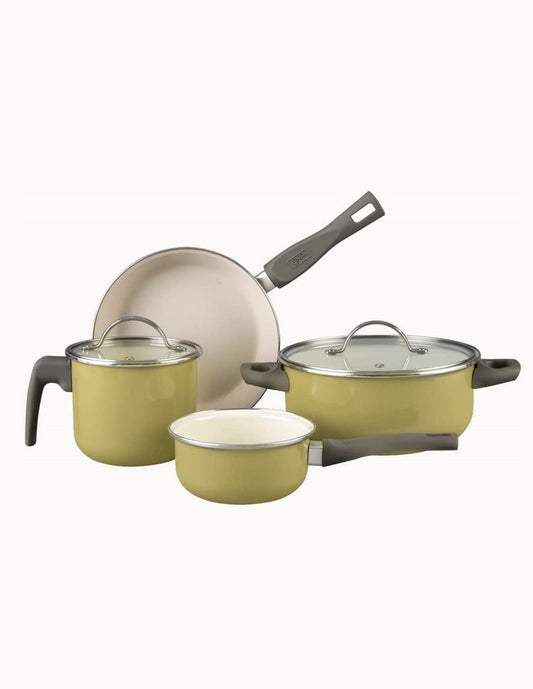BATERÍA DE COCINA CINSA HEALTY LIVING DE ACERO VITRIFICADO 6 PIEZAS VERDE OLIVO