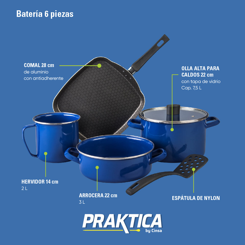 BATERIA PELTRE NOVACERO PRAKTICA AZUL CON COMAL 6 PIEZAS